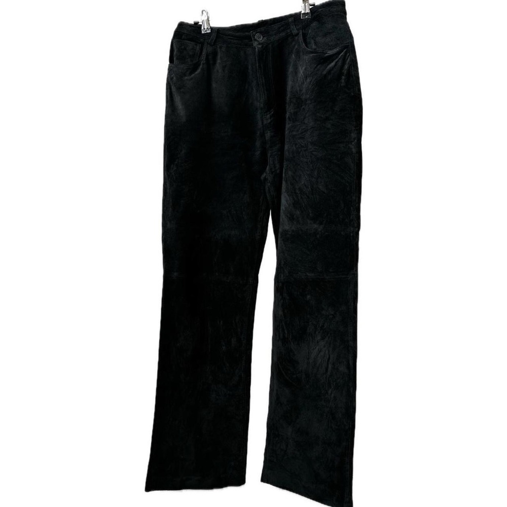 VINTAGE 1990S BLACK GENUINE SUEDE WESTERN LEATHER PANTS High Waist Straight/ 14